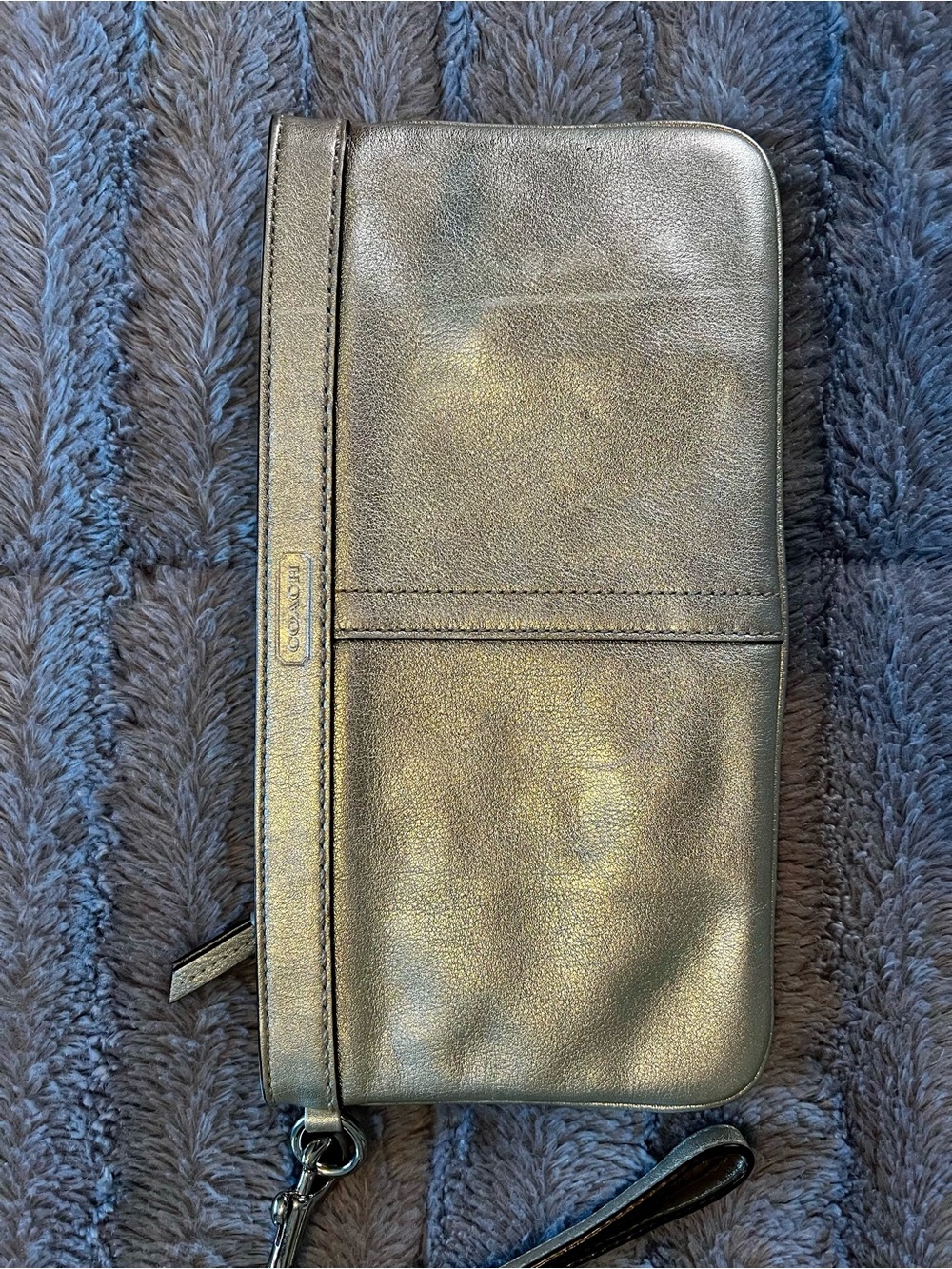 Coach Metallic Pewter Leather Wristlet Clutch
